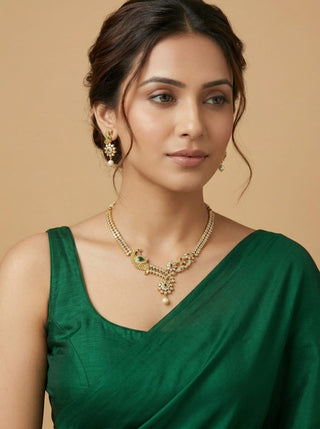 Roxy Multicolour Peacock CZ Diamond Simulant Kemp Necklace Set - ECLAT INDIAN JEWELSNecklace SetsMulticolour