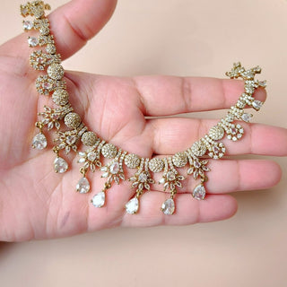 Rumi White CZ Diamond Simulant Necklace Set - ECLAT INDIAN JEWELSNecklace SetsWhite