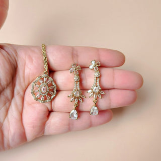 Rumi White CZ Diamond Simulant Necklace Set - ECLAT INDIAN JEWELSNecklace SetsWhite