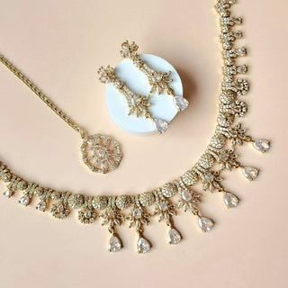 Rumi White CZ Diamond Simulant Necklace Set - ECLAT INDIAN JEWELSNecklace SetsWhite