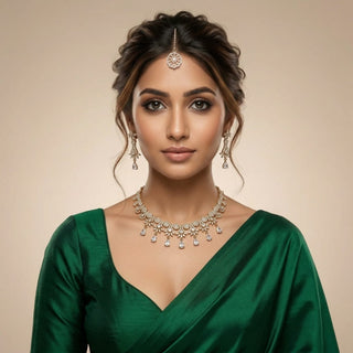 Rumi White CZ Diamond Simulant Necklace Set - ECLAT INDIAN JEWELSNecklace SetsWhite