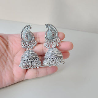 Ryleigh German Silver Jhumka Earrings - ECLAT INDIAN JEWELSEarringsSilver