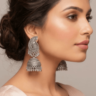 Ryleigh German Silver Jhumka Earrings - ECLAT INDIAN JEWELSEarringsSilver