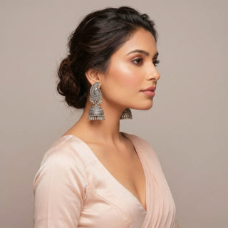 Ryleigh German Silver Jhumka Earrings - ECLAT INDIAN JEWELSEarringsSilver