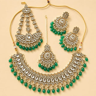 Ryleigh Green Kundan Necklace Set with Tikka and Passa - ECLAT INDIAN JEWELSNecklace SetsGreen