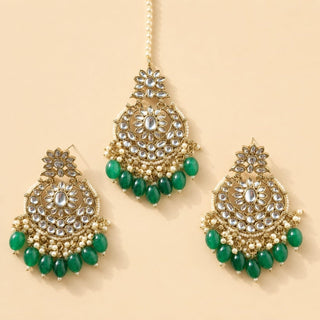 Ryleigh Green Kundan Necklace Set with Tikka and Passa - ECLAT INDIAN JEWELSNecklace SetsGreen