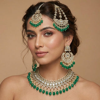 Ryleigh Green Kundan Necklace Set with Tikka and Passa - ECLAT INDIAN JEWELSNecklace SetsGreen