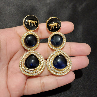 Sabyasachi Inspired Blue CZ Diamond Earrings - ECLAT INDIAN JEWELSEarringsBlue