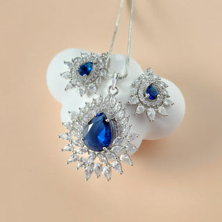 Sadie Blue CZ Simulant Pendant Set (Chain included) - ECLAT INDIAN JEWELSNecklace Sets - Pendant SetsBlue