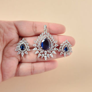 Sadie Blue CZ Simulant Pendant Set (Chain included) - ECLAT INDIAN JEWELSNecklace Sets - Pendant SetsBlue