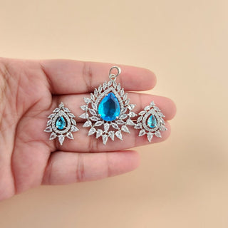 Sadie Light Blue CZ Diamond Simulant Pendant Set (Chain included) - ECLAT INDIAN JEWELSNecklace Sets - Pendant SetsBlue
