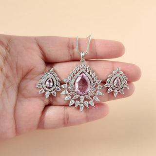 Sadie Light Pink CZ Simulant Pendant Set (Chain included) - ECLAT INDIAN JEWELSNecklace Sets - Pendant SetsPink
