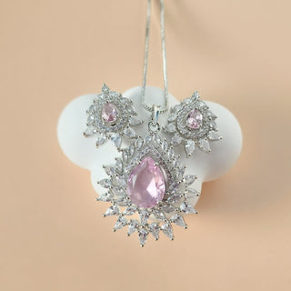 Sadie Light Pink CZ Simulant Pendant Set (Chain included) - ECLAT INDIAN JEWELSNecklace Sets - Pendant SetsPink