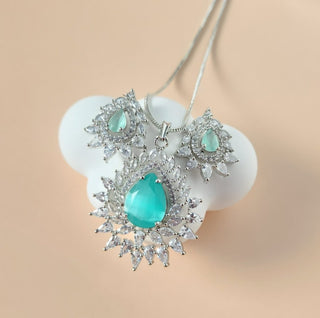 Sadie Mint Green CZ Diamond Simulant Pendant Set (Chain included) - ECLAT INDIAN JEWELSNecklace Sets - Pendant SetsGreen