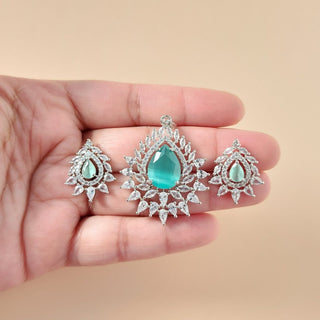 Sadie Mint Green CZ Diamond Simulant Pendant Set (Chain included) - ECLAT INDIAN JEWELSNecklace Sets - Pendant SetsGreen
