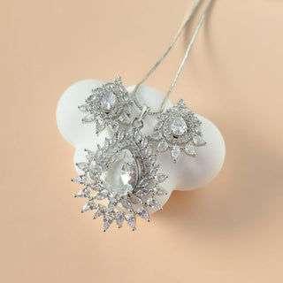 Sadie White CZ Diamond Simulant Pendant Set (Chain included) - ECLAT INDIAN JEWELSNecklace Sets - Pendant SetsWhite