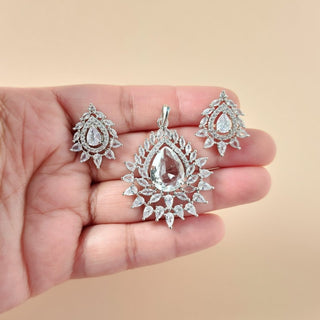 Sadie White CZ Diamond Simulant Pendant Set (Chain included) - ECLAT INDIAN JEWELSNecklace Sets - Pendant SetsWhite