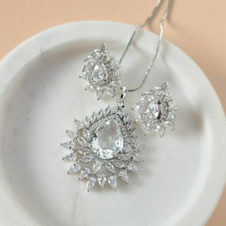 Sadie White CZ Diamond Simulant Pendant Set (Chain included) - ECLAT INDIAN JEWELSNecklace Sets - Pendant SetsWhite