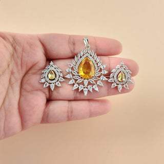 Sadie Yellow CZ Diamond Simulant Pendant Set (Chain included) - ECLAT INDIAN JEWELSNecklace Sets - Pendant SetsYellow