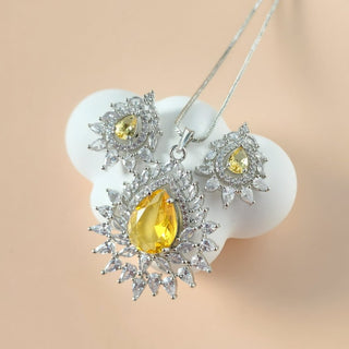 Sadie Yellow CZ Diamond Simulant Pendant Set (Chain included) - ECLAT INDIAN JEWELSNecklace Sets - Pendant SetsYellow