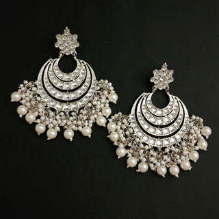 Sage Silver Kundan Chaandbali Earrings - ECLAT INDIAN JEWELSEarringsWhite