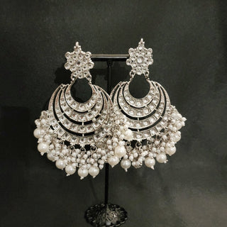 Sage Silver Kundan Chaandbali Earrings - ECLAT INDIAN JEWELSEarringsWhite