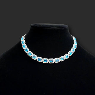 Samantha Light Blue CZ Diamond Simulant Necklace Set - ECLAT INDIAN JEWELSNecklace SetsBlue