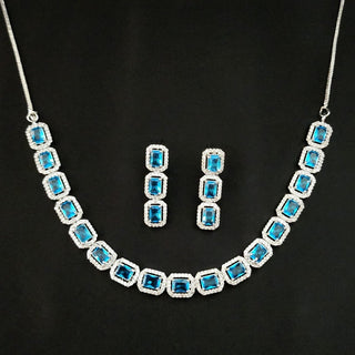 Samantha Light Blue CZ Diamond Simulant Necklace Set - ECLAT INDIAN JEWELSNecklace SetsBlue