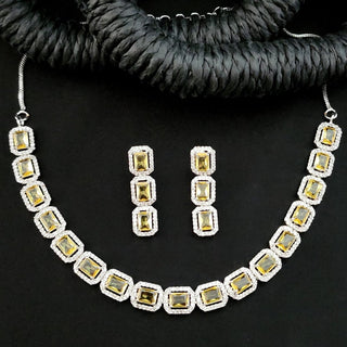 Samantha Yellow CZ Diamond Simulant Necklace Set - ECLAT INDIAN JEWELSNecklace SetsYellow