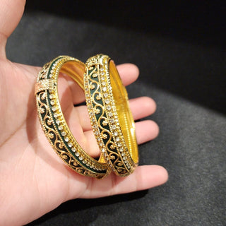 Sara Green Gold Bangles (Pair) (2.6, 2.8) - ECLAT INDIAN JEWELSBangle, Kadas & Bracelets2.6