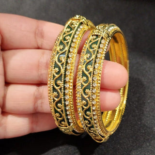 Sara Green Gold Bangles (Pair) (2.6, 2.8) - ECLAT INDIAN JEWELSBangle, Kadas & Bracelets2.6