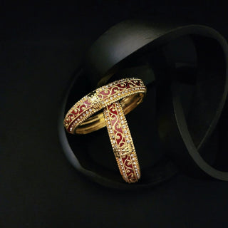 Sara Red Gold Bangles (Pair) (2.6, 2.8) - ECLAT INDIAN JEWELSBangle, Kadas & Bracelets2.6