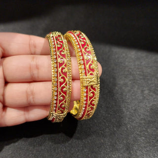 Sara Red Gold Bangles (Pair) (2.6, 2.8) - ECLAT INDIAN JEWELSBangle, Kadas & Bracelets2.6