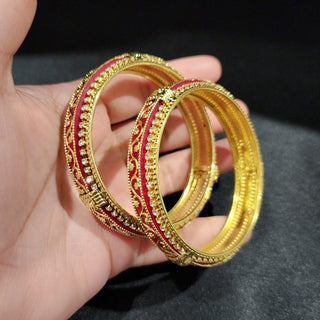 Sara Red Gold Bangles (Pair) (2.6, 2.8) - ECLAT INDIAN JEWELSBangle, Kadas & Bracelets2.6