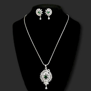 Sarah Green CZ Diamond Simulant Pendant Set (Chain included) - ECLAT INDIAN JEWELSNecklace Sets - Pendant SetsGreen