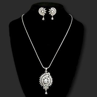 Sarah White CZ Diamond Simulant Pendant Set (Chain included) - ECLAT INDIAN JEWELSNecklace Sets - Pendant SetsWhite