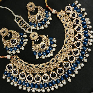 Savannah Blue Polki Necklace Set with Tikka - Luxury Collection - ECLAT INDIAN JEWELSNecklace SetsBlue