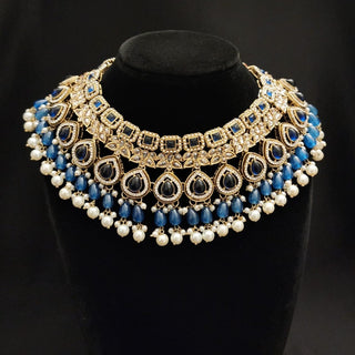 Savannah Blue Polki Necklace Set with Tikka - Luxury Collection - ECLAT INDIAN JEWELSNecklace SetsBlue