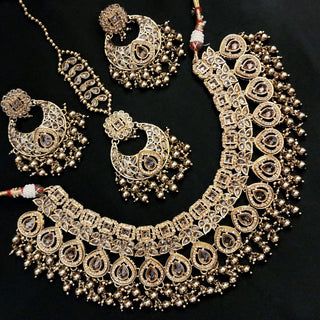 Savannah Gold Polki Necklace Set with Tikka - ECLAT INDIAN JEWELSNecklace SetsGold