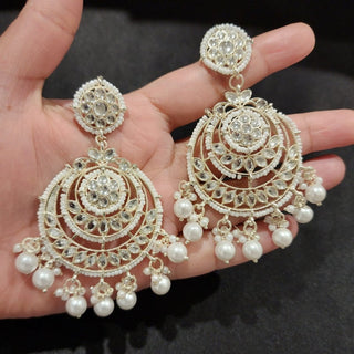 Scarlett White Kundan Chaandbali Earrings - ECLAT INDIAN JEWELSEarringsWhite