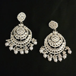 Scarlett White Kundan Chaandbali Earrings - ECLAT INDIAN JEWELSEarringsWhite