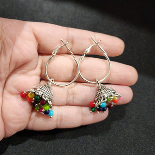 Selena Multicolour Mini Bali Jhumka German Silver Earrings - ECLAT INDIAN JEWELSEarringsMulticolour