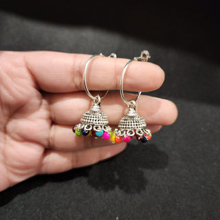 Selena Multicolour Mini Bali Jhumka German Silver Earrings - ECLAT INDIAN JEWELSEarringsMulticolour