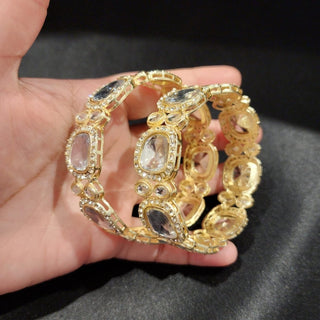 Shelby White Kundan Kada Bangles (Pair) (2.4, 2.6, 2.8) - ECLAT INDIAN JEWELSBangle, Kadas & Bracelets2.6