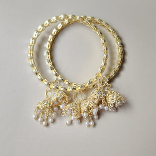 Shelby White Kundan Latkan Bangles (Pair) (2.4, 2.6, 2.8) - ECLAT INDIAN JEWELSBangle, Kadas & Bracelets2.6