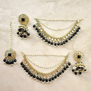 Shloka Black Baahubali Jhumki Earrings (with detachable hair chains) - ECLAT INDIAN JEWELSTikka SetsBlack