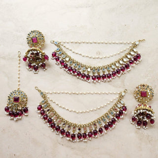 Shloka Purple Baahubali Jhumki Earrings (with detachable hair chains) - ECLAT INDIAN JEWELSTikka SetsPurple