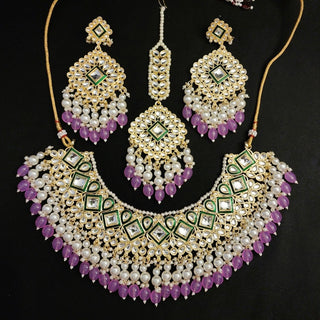 Sia Lavender Kundan Necklace Set with Tikka - ECLAT INDIAN JEWELSNecklace SetsPurple