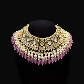 Sia Lavender Kundan Necklace Set with Tikka - ECLAT INDIAN JEWELSNecklace SetsPurple