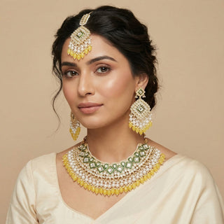 Sia Yellow Kundan Necklace Set with Tikka - ECLAT INDIAN JEWELSNecklace SetsYellow